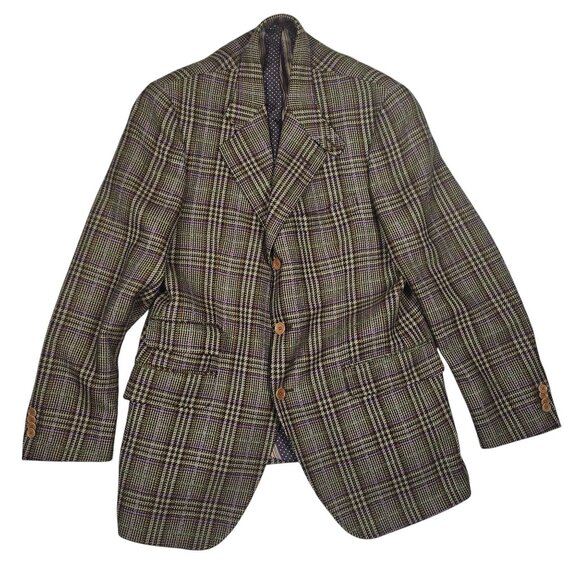 Etro Italy Mens Wool Blend Plaid Sport Coat Size 52 Brown, Purple, Black - Picture 1 of 14